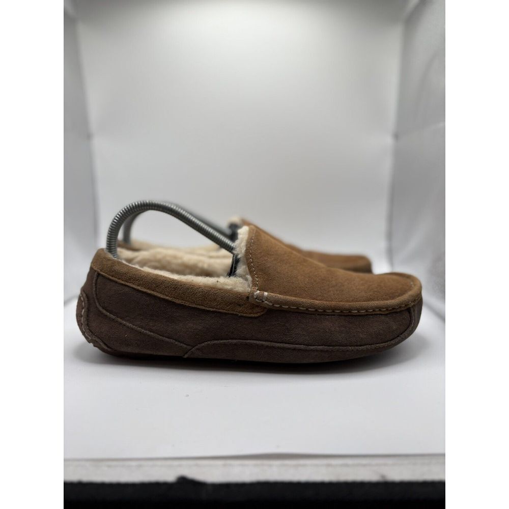UGG Shoes Mens 8 Ascot Slipper Suede Wool‎ Sherpa Loafer Moccasin Toe Brown